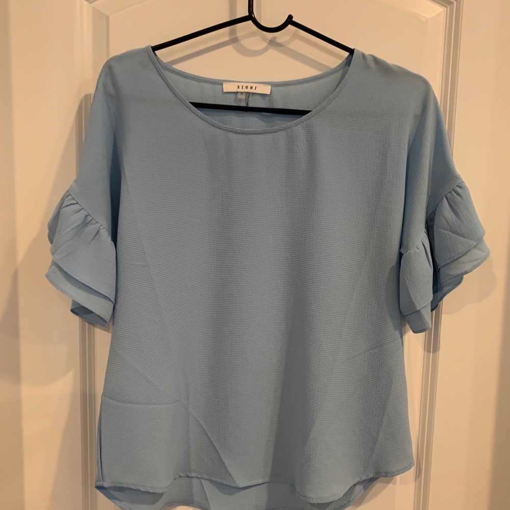 Blue, butterfly sleeve blouse